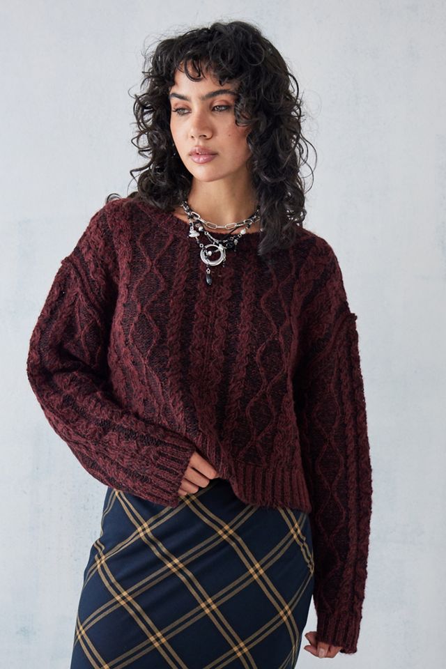 Pull en maille torsadée délavé à l'acide olive UO #1