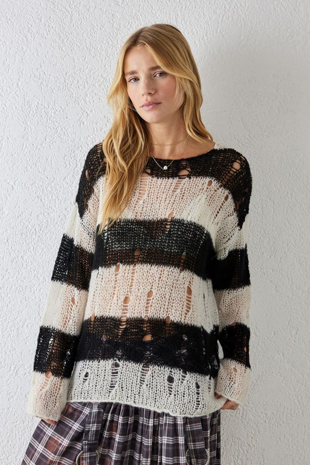 UO Grunge Stripe Laddered Knit Jumper | Urban Outfitters UK