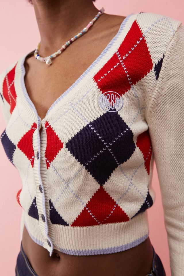 UO Cropped Argyle Knit Cardigan #2