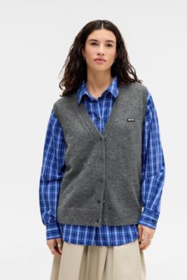 iets frans. Grandad V-Neck Vest Jacket - Grey L at Urban Outfitters