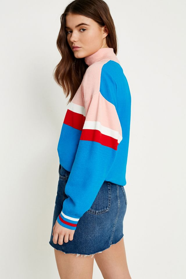 UO Colour-Blocked Zip-Up Funnel Neck Jumper #4