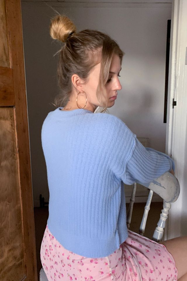 UO Fluffy Blue Ribbed Knit Jumper #2