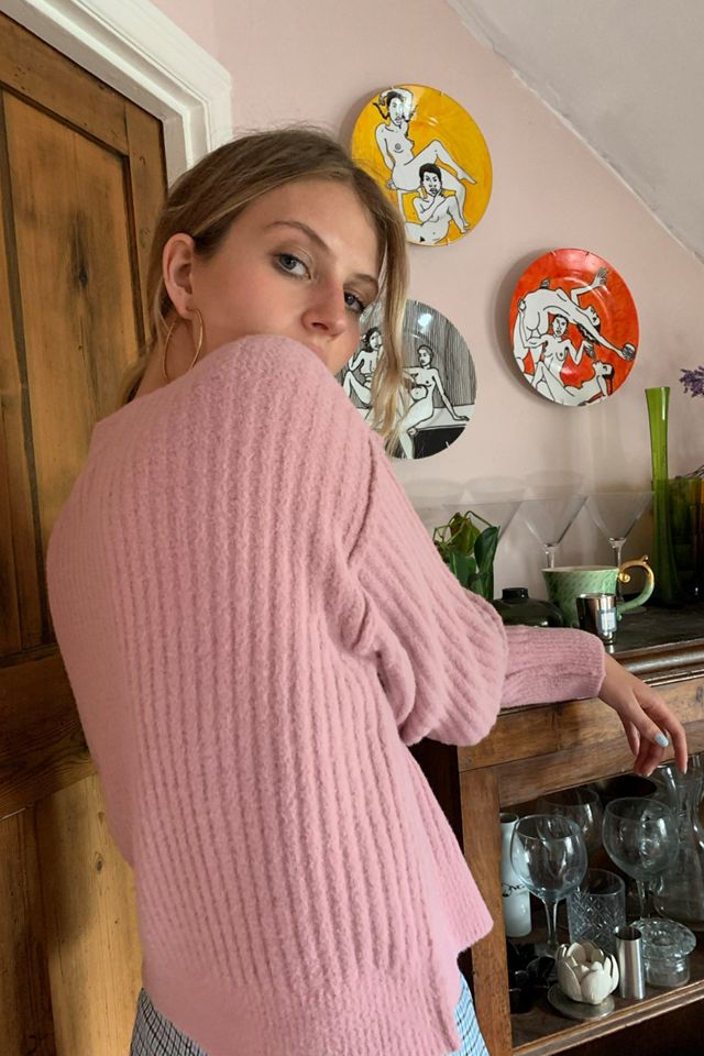 Knitted Jumper Urban Outfitters Pink Jumper UO Fluffy Pink Ribbed