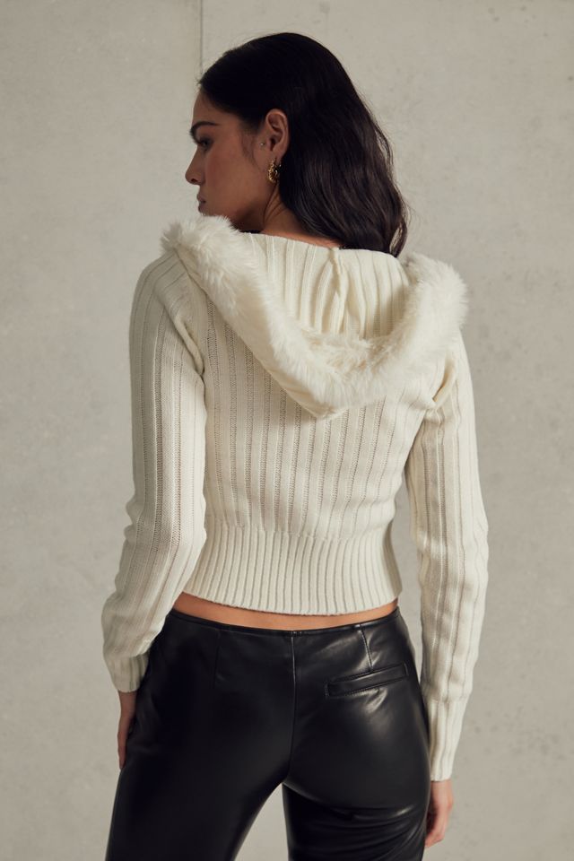 UO Pom Pom Cropped Hooded Cardigan  #4