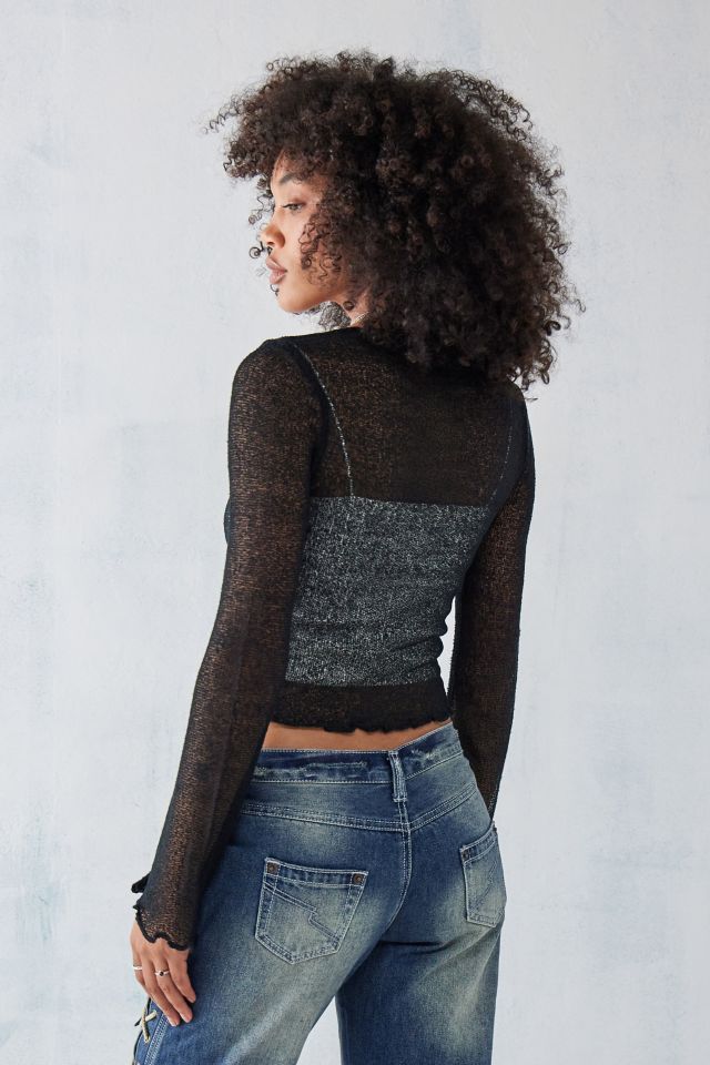 Urban Outfitters Uo Stella Sheer Lace Tie-front Top in Black