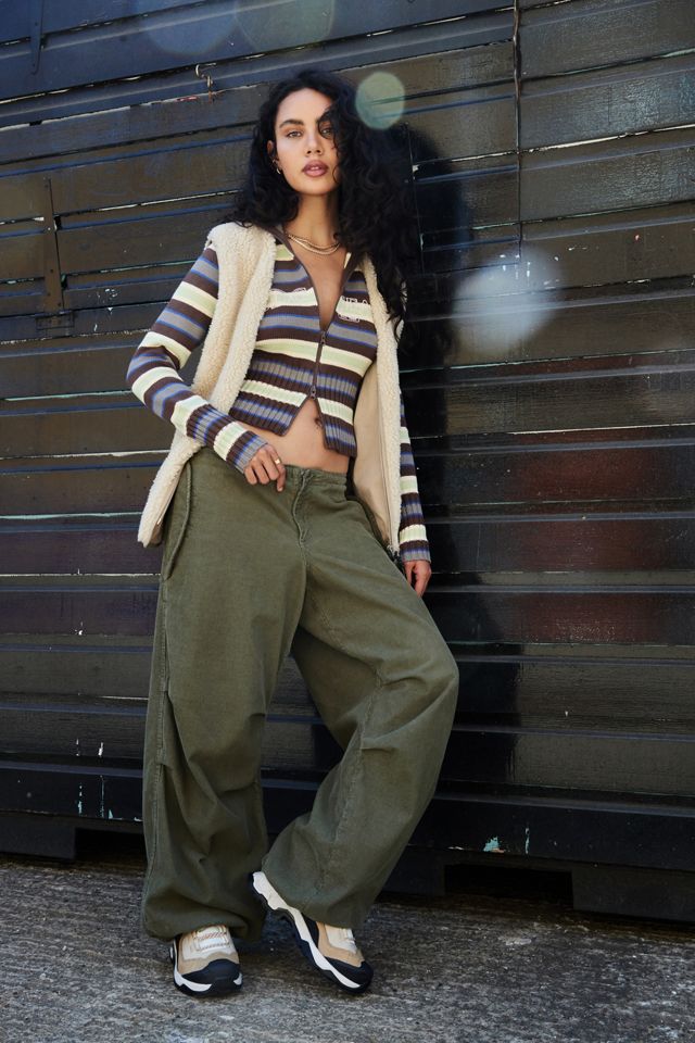 BDG Striped Knit Double Zip-Up Top #1
