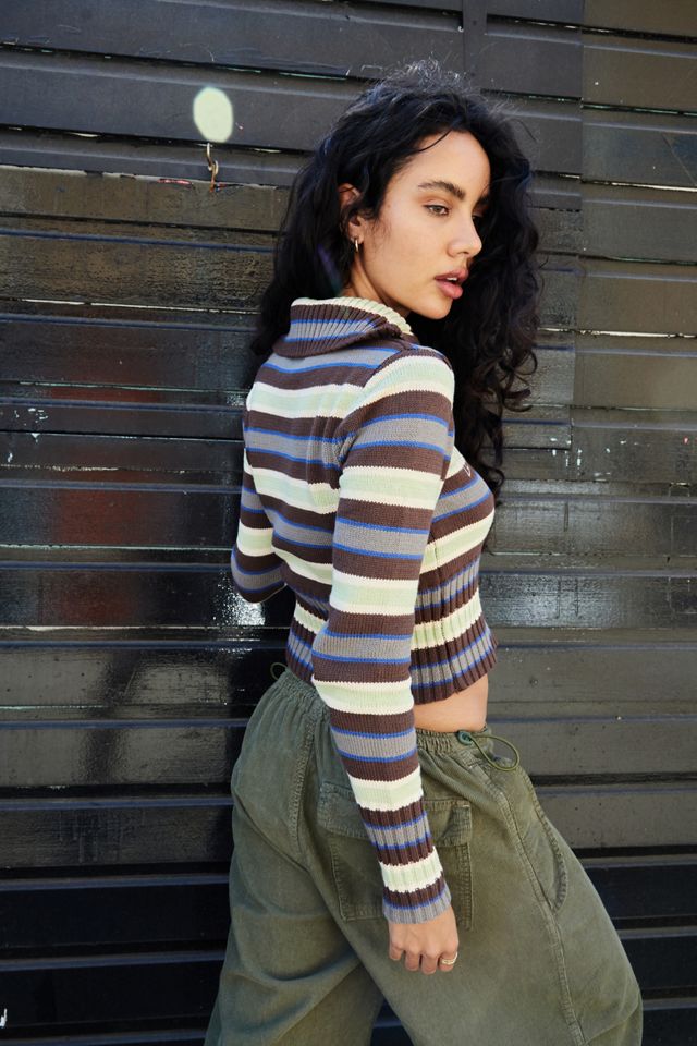 BDG Striped Knit Double Zip-Up Top #3
