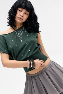 UO Bailey Studded Top - Khaki M at Urban Outfitters