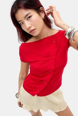 BDG Haut en maille fine à col échancré asymétrique avec boutons Rue
