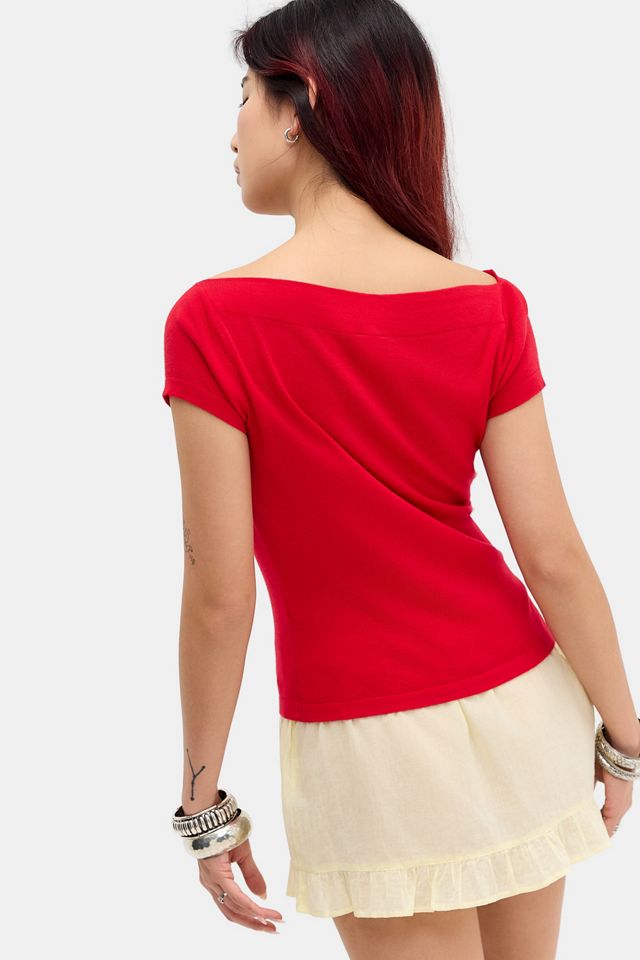 BDG Top in Maglia Fine con Scollo a Barca Asimmetrico con Bottoni Rue #3