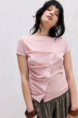 BDG Top in Maglia Fine con Scollo a Barca Asimmetrico con Bottoni Rue