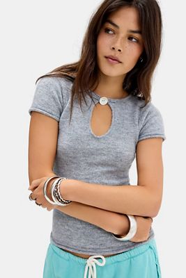 UO Keyhole Short Sleeve Knit Top