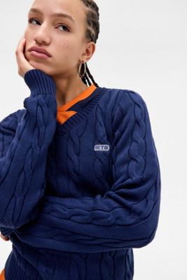 iets frans... Blaire V-Ausschnitt Zopfmuster Pullover