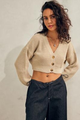 UO Kai Cropped Cardigan - Beige M at Urban Outfitters