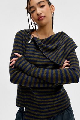 UO Cowl Neck Asymmetric Zip-Through Jumper
