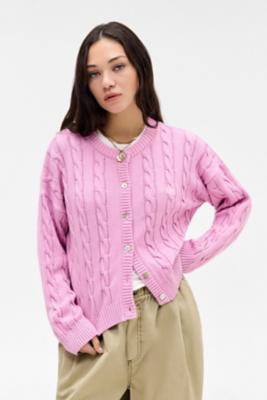 iets frans. Cable Knit Cardigan - Pink XL at Urban Outfitters