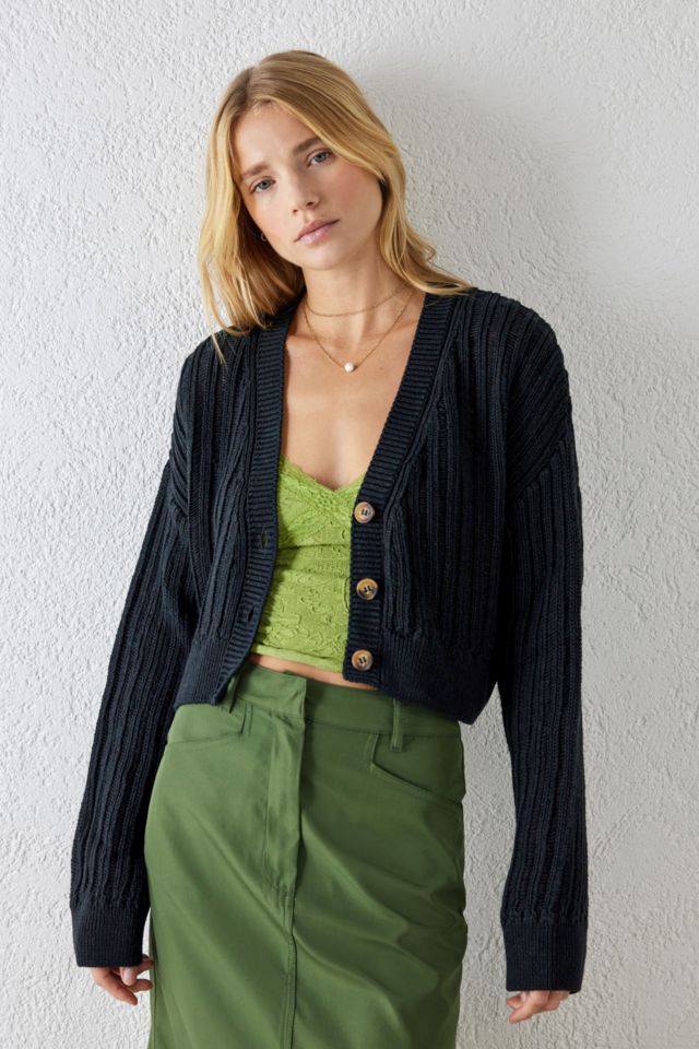 UO Kai Laddered Cropped Cardigan | Urban Outfitters UK