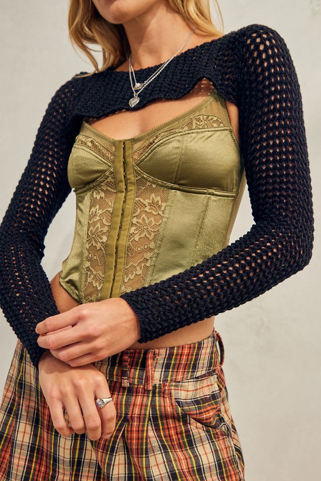 UO - Boléro en tricot motifs croisillons à manches longues #1