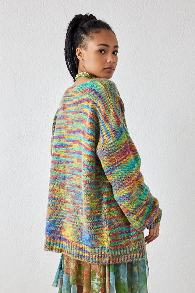 Cardigan en maille duveteuse à manches ballon UO Space-Dye #3