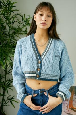 BDG Cricket Cropped Cardigan - Blue L at Urban Outfitters