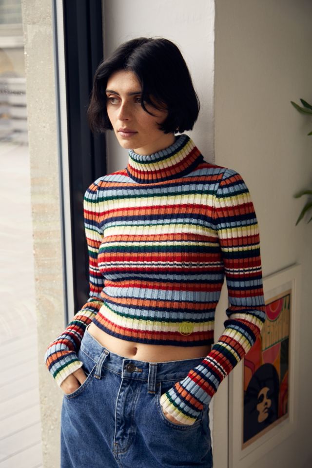 UO Rainbow Stripe Roll Neck Jumper Urban Outfitters UK