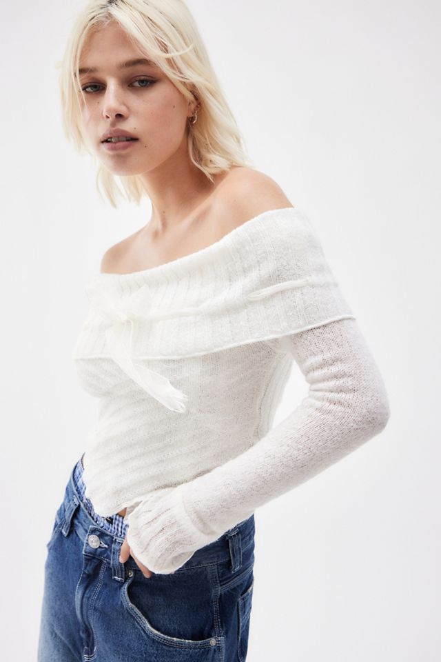 Kimchi Blue Ribbon Off-The-Shoulder Knitted Top #1