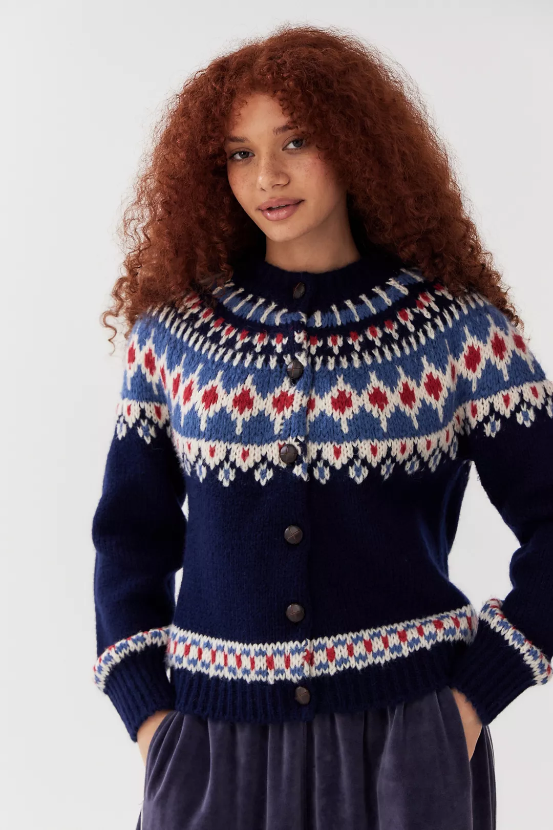 BDG Navy Aspen Fairisle Cardigan