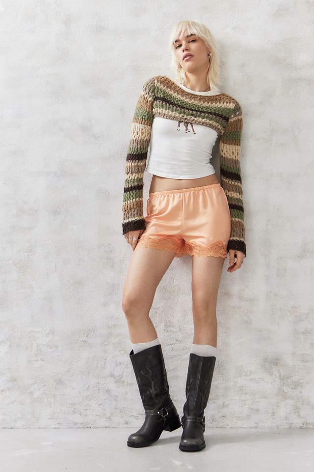 UO Brown Stripe Laguna Crochet Shrug #1