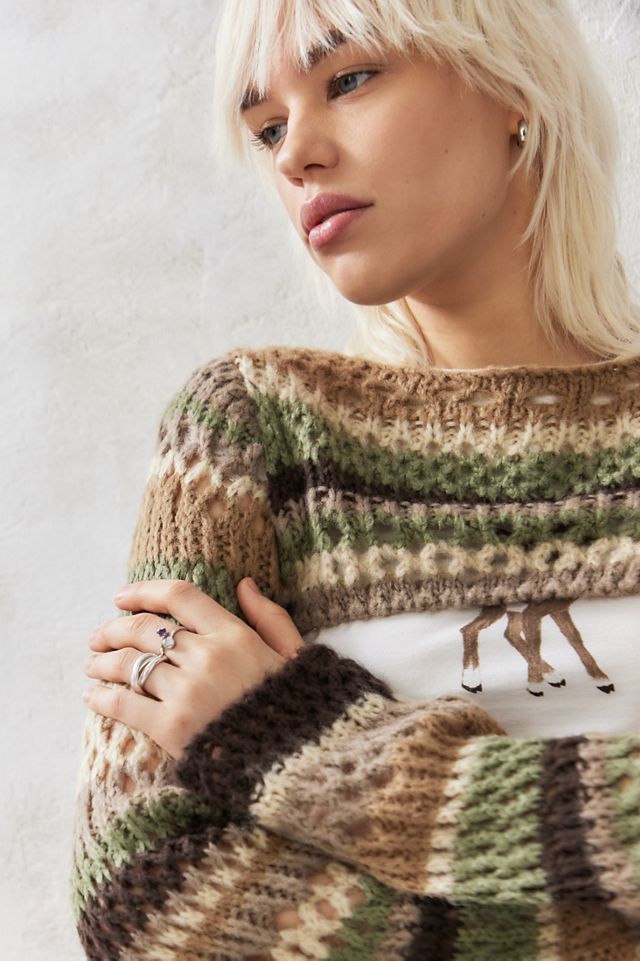 UO Brown Stripe Laguna Crochet Shrug #2