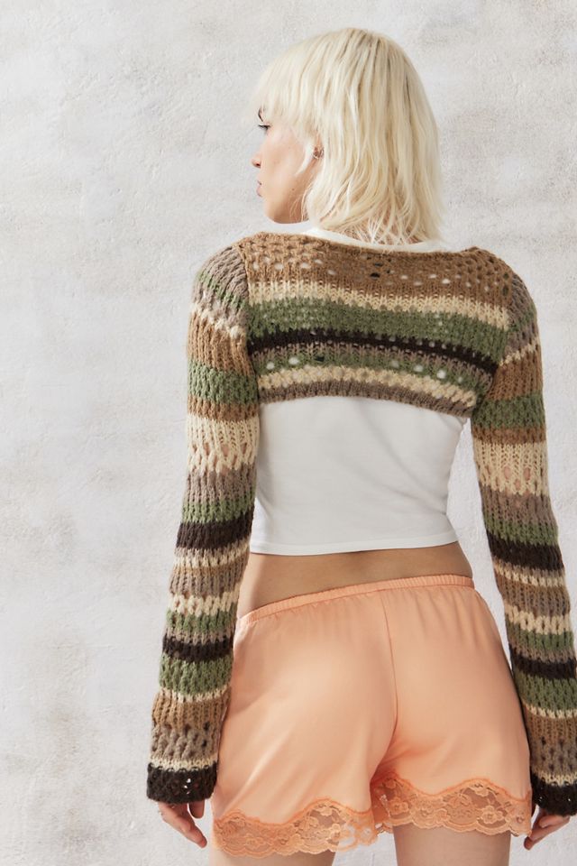 UO Brown Stripe Laguna Crochet Shrug #3