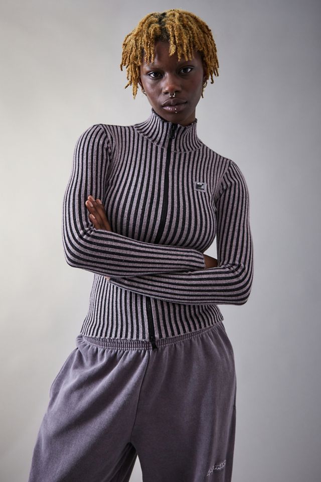 iets frans... Long Sleeve Plated Knit Zip-Through Top #4