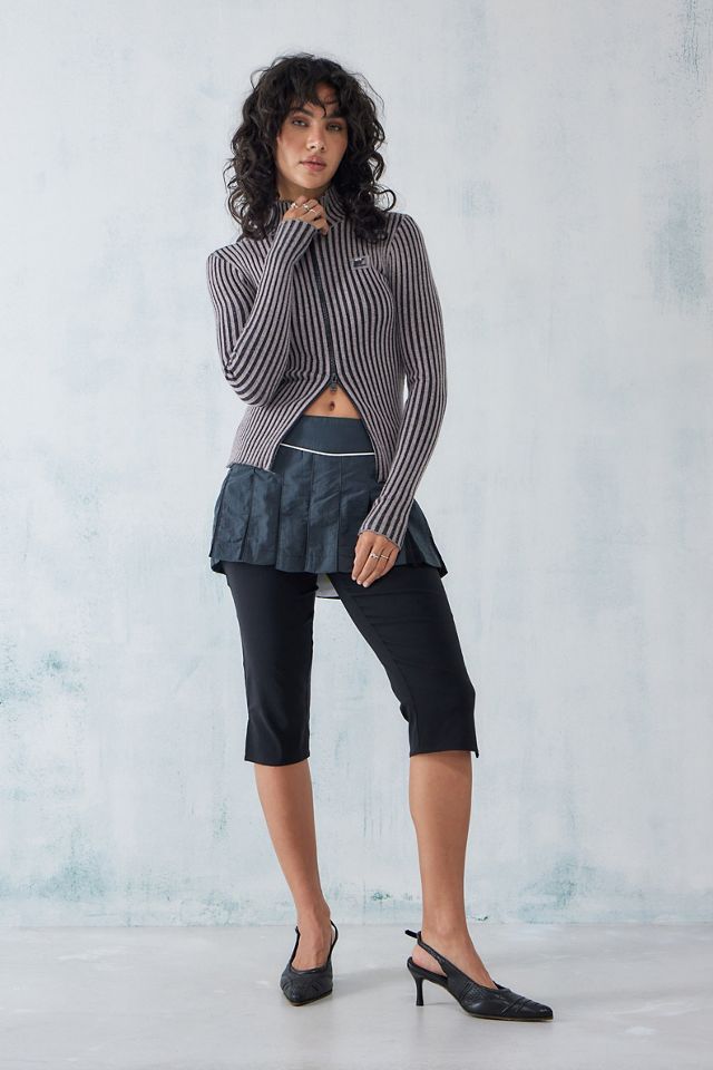 iets frans... Long Sleeve Plated Knit Zip-Through Top #6