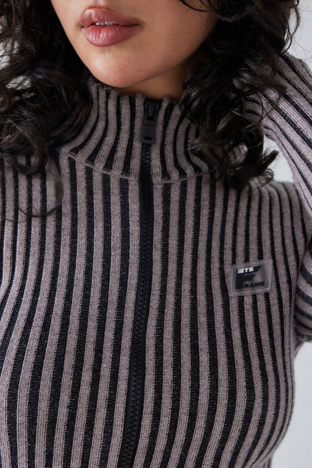 iets frans... Long Sleeve Plated Knit Zip-Through Top #7