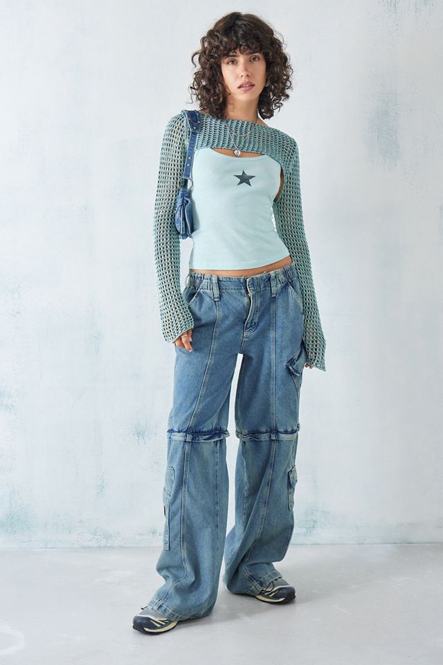 UO Acid Wash Lattice Knitted Long Sleeve Shrug #2