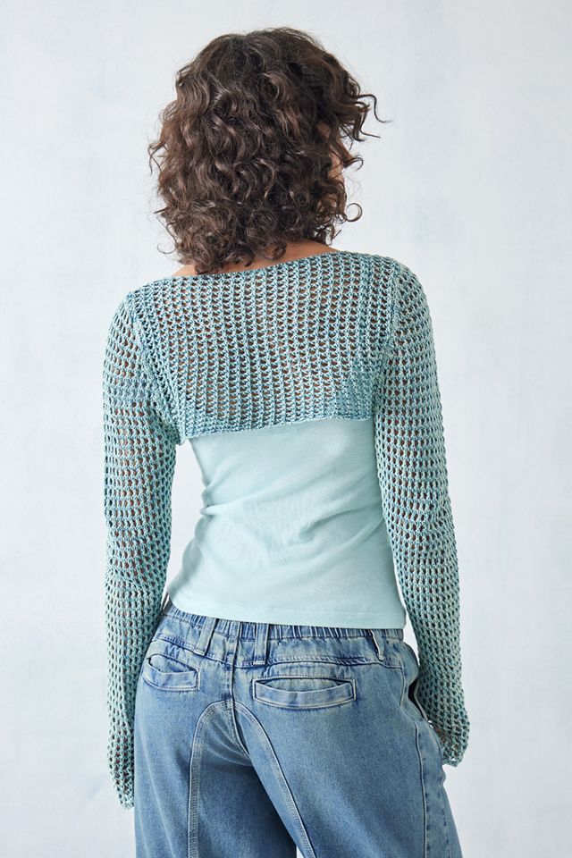 UO Acid Wash Lattice Knitted Long Sleeve Shrug #3