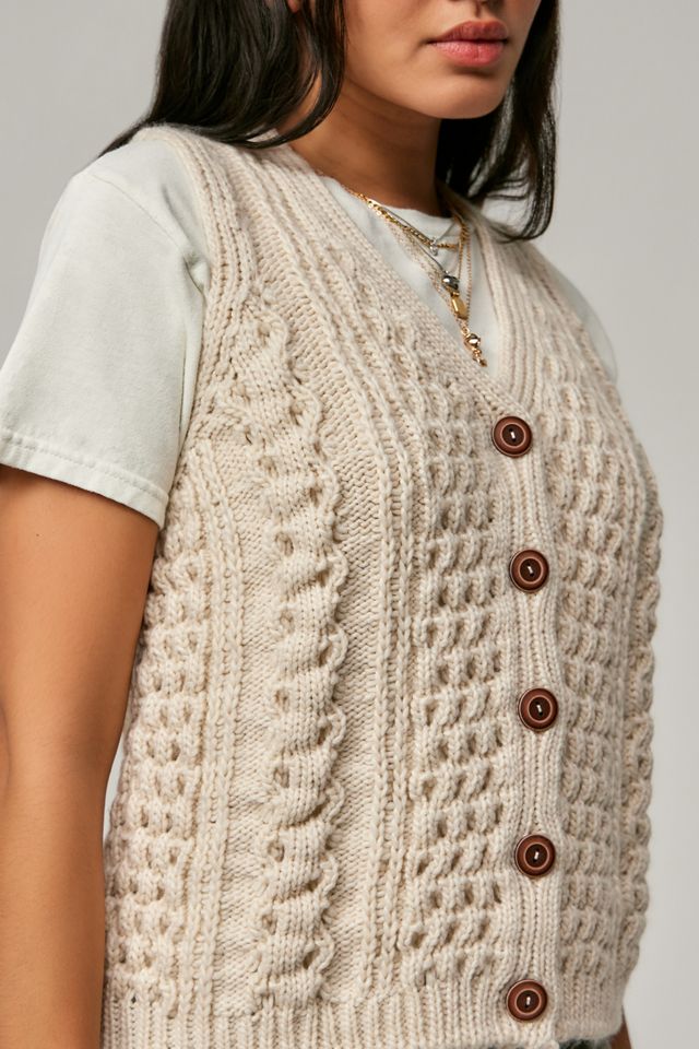 BDG Button Cable Knit Vest #1