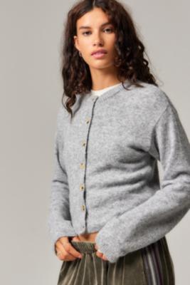 UO Casey Crew Cardigan - Grey M at Urban Outfitters