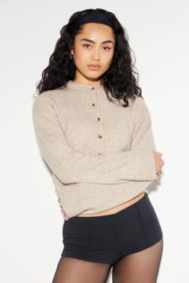 UO Casey Crew Cardigan - Beige S at Urban Outfitters