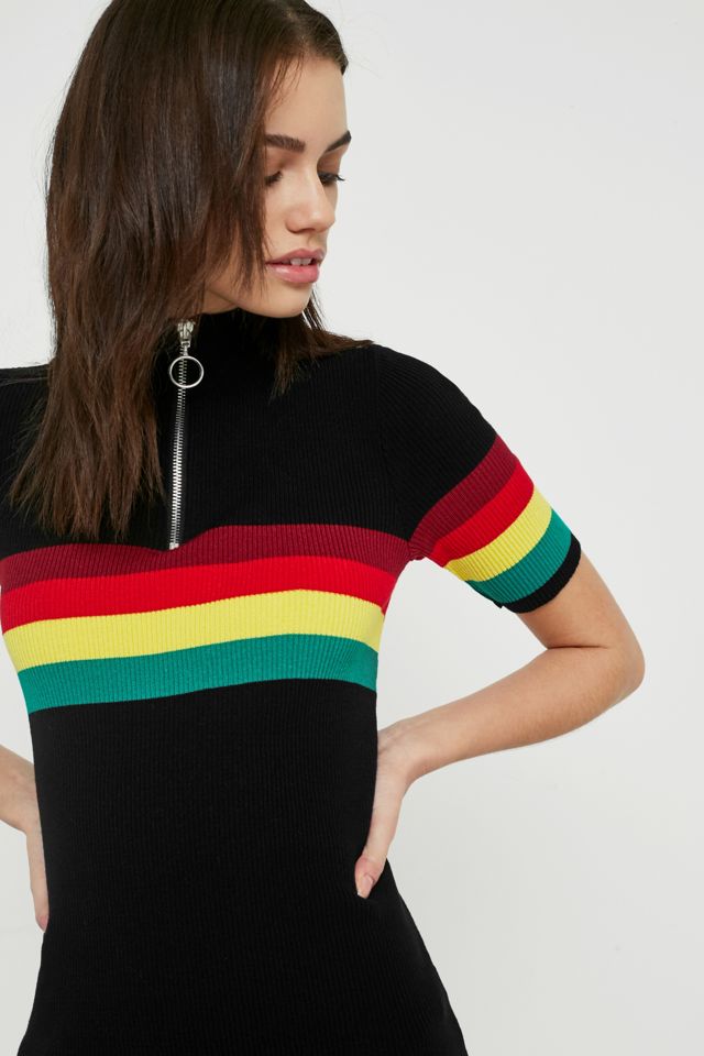 UO Placement Stripe Short-Sleeve Quarter Zip Dress #2