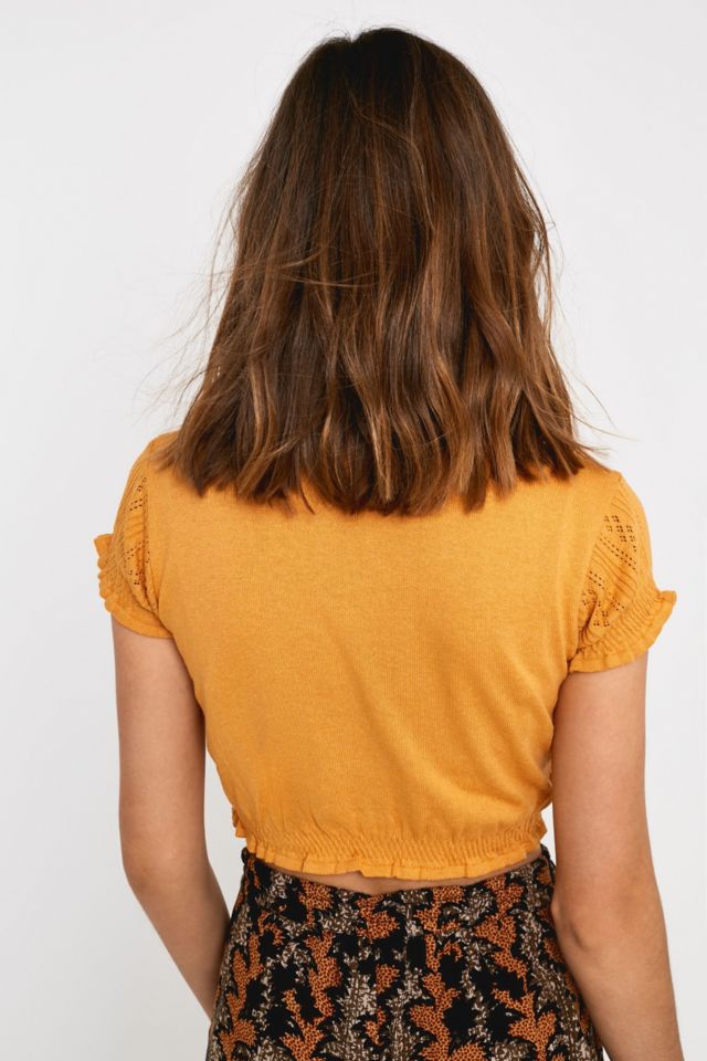 UO Pointelle Button-Through Cropped Top