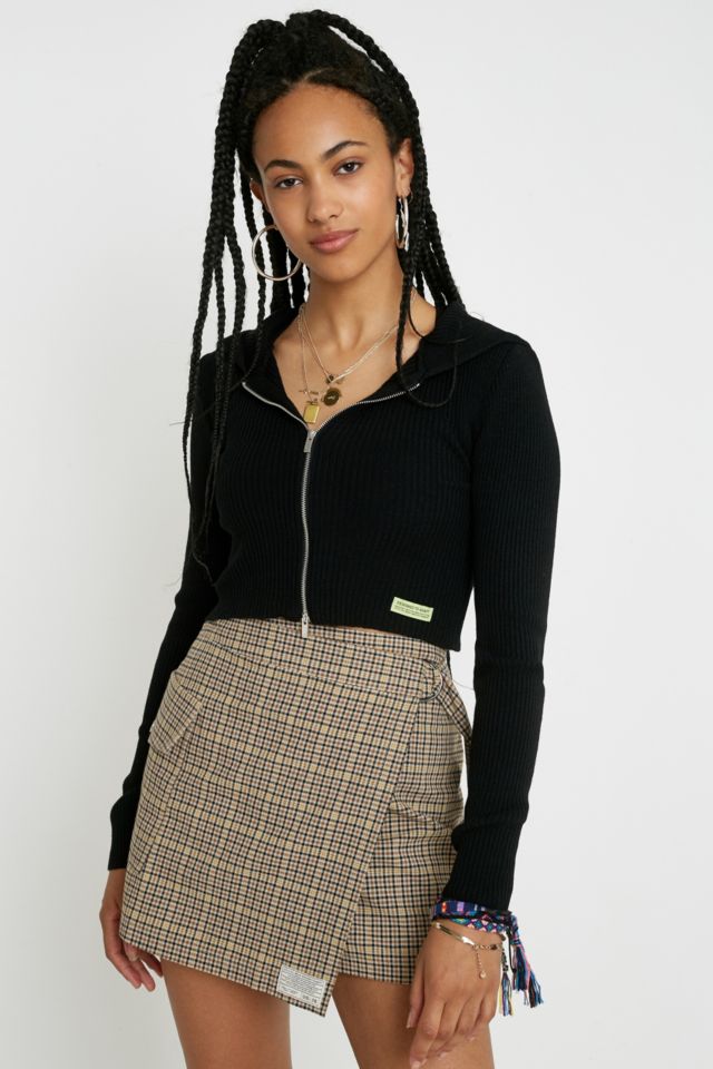 UO Cropped Zip-Through Black Hoodie | Urban Outfitters UK