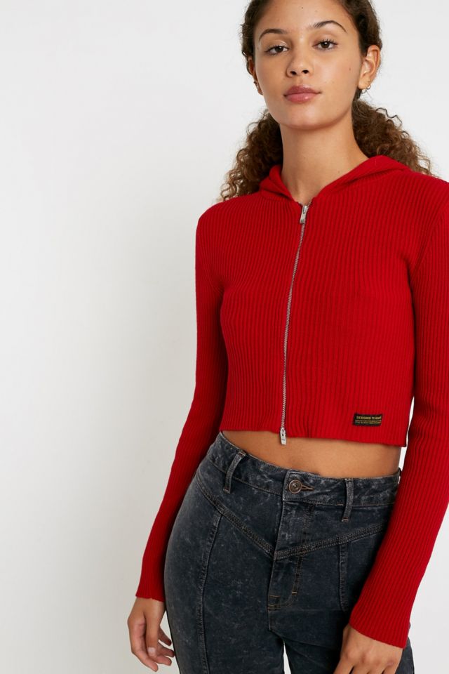 Cropped red cheap zip up hoodie