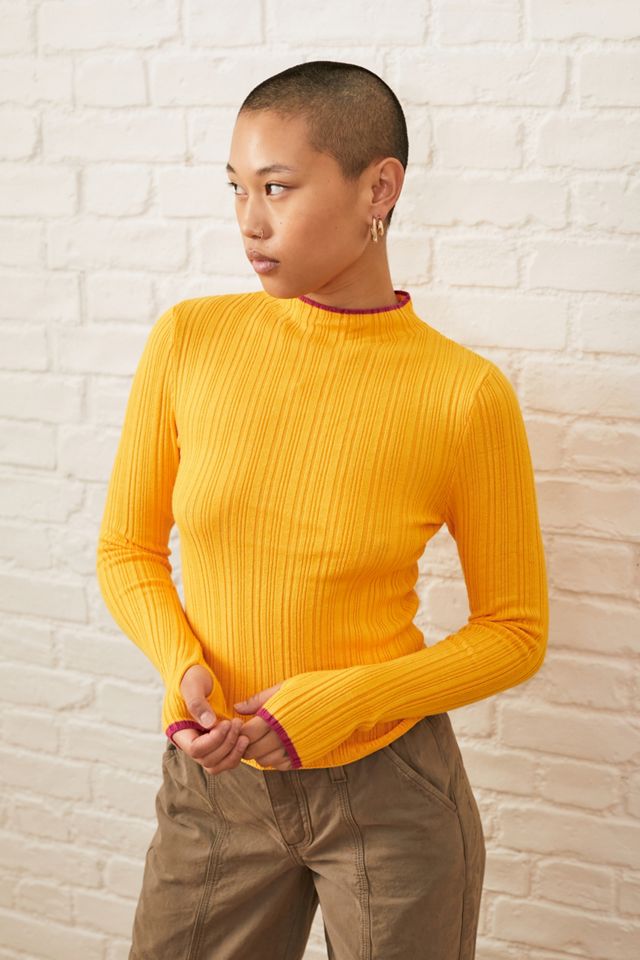 Yellow ribbed cheap long sleeve top