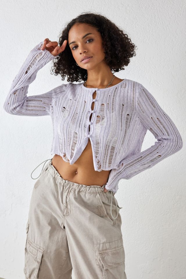 UO Gracie Laddered Cropped Cardigan Urban Outfitters UK