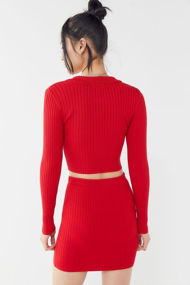 UO Red Knit Zip-Front Mini Skirt #1