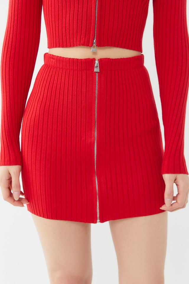 UO Red Knit Zip-Front Mini Skirt #2