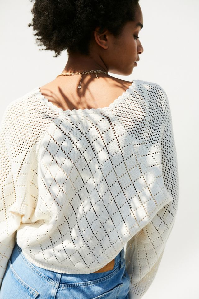 UO Cream Textured knit Batwing Sweater #3