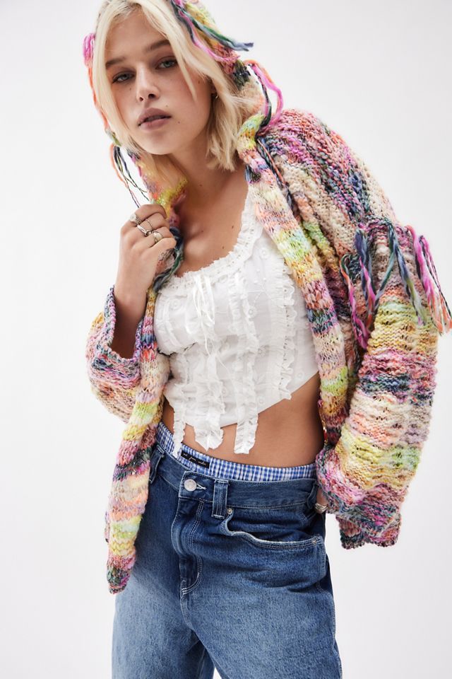 Kimchi Blue Space-Dye Knit Fringed Hoodie  #2