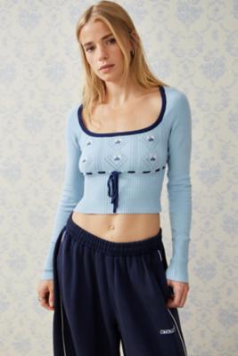 Kimchi Blue Edison Pointelle Top - Blue L at Urban Outfitters
