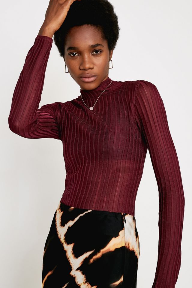 UO Ginger Sheer Mock Neck Top Urban Outfitters UK